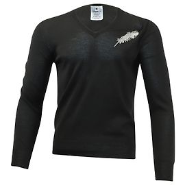Alexander McQueen V-Ausschnitt-Pullover mit Federstickerei aus schwarzer Wolle Schwarz