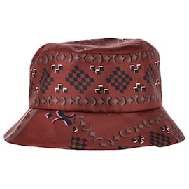 Maison Michel-Maison Michel Axel Logo-Charm Bucket Hat in Brown Silk-Brown