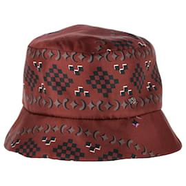 Maison Michel-Maison Michel Axel Logo-Charm Bucket Hat in Brown Silk-Brown