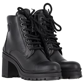 Prada-Prada Lace Up Ankle Boots in Black Leather-Black
