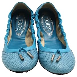Tod's-Tod's Ballerina Dee Laccetto Flats in Light Blue Leather-Blue,Light blue