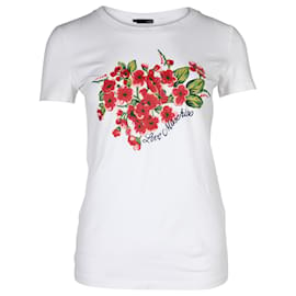 Love Moschino-Love Moschino Blumen-Logo-T-Shirt aus weißer Baumwolle-Weiß