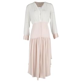 Sandro-Sandro Olive Asymmetric Gathered Maxi Dress in Pink and White Silk-Pink