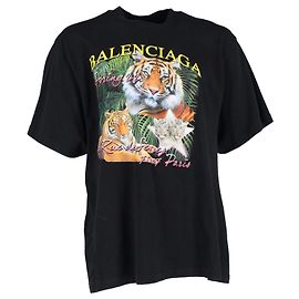 Camiseta Balenciaga Año de la parte superior en algodón negro Negro