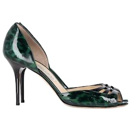 Jimmy Choo-Jimmy Choo Peep Toe Animal Print Pumps in Green Patent Leather-Other