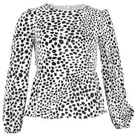 Autre Marque-Rixo Animal-Print Long-Sleeve Top in White and Black Polyester-White