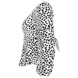 Autre Marque-Rixo Animal-Print Long-Sleeve Top in White and Black Polyester-White