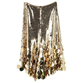 Paco Rabanne-Paco Rabanne x H&M  Sequined Flared Skirt in Gold Polyester-Golden