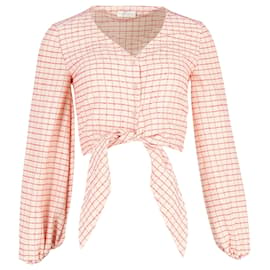 Autre Marque-Stine Goya Blanca Tie-Front Checked Blouse in Pink Cotton-Pink
