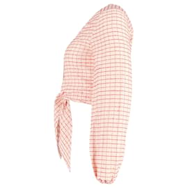 Autre Marque-Stine Goya Blanca Tie-Front Checked Blouse in Pink Cotton-Pink