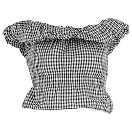 Rejina Pyo-Schulterfreies Gingham-Top Mina von Rejina Pyo aus schwarzer und weißer Baumwolle.-Schwarz