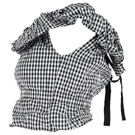 Rejina Pyo-Rejina Pyo Mina Top de guingão com ombros largos em algodão preto e branco-Preto