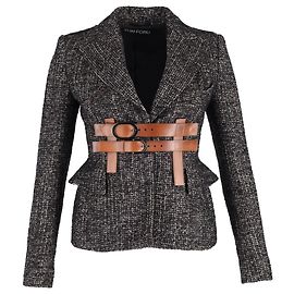 Jaqueta Tom Ford Couture Tweed com acabamento em couro em lã cinza Marrom