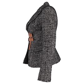 Tom Ford-Chaqueta de tweed con ribete de cuero en lana gris de Tom Ford Couture-Castaño