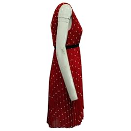 Maje-Maje Relina V-Neck Pleated Mini Dress in Red Polyester-Red