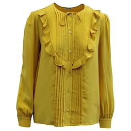 Miu Miu-Blusa Miu Miu com babados em seda amarela-Amarelo