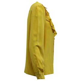 Miu Miu-Camicetta Miu Miu decorata con volant in seta gialla-Giallo