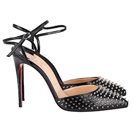 Christian Louboutin-Christian Louboutin Baila Spiked Ankle Strap Pumps in Black Leather-Black
