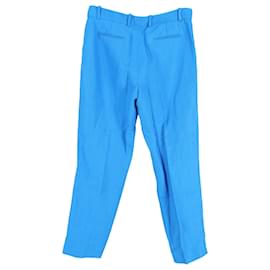 Loro Piana-Loro Piana Straight-Leg Trousers in Blue Linen-Blue