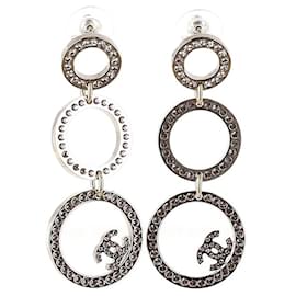 Chanel-Chanel CC Diamantes Hoop Earrings in Rose Gold Metal-Pink