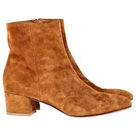 Gianvito Rossi-Gianvito Rossi Block Heel Ankle Boots in Camel Yellow Suede-Yellow,Camel