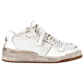 Saint Laurent-SAINT LAURENT SL24 Distressed Sneakers in White Leather-White