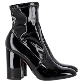 Valentino Garavani-Valentino Block Heel Ankle Boots in Black Patent Leather-Black