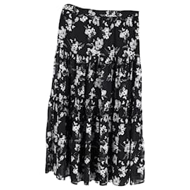 Michael Kors-Michael Michael Kors Floral Print Skirt in Black Silk-Black