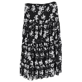 Michael Kors-Michael Michael Kors Floral Print Skirt in Black Silk-Black
