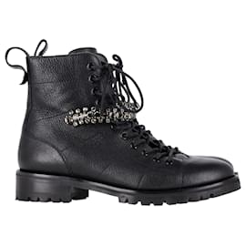 Jimmy Choo-Jimmy Choo Crystal Embellished Cruz Boots in Black Leather-Black