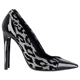 Balmain Daphne Duo Leopard Pumps aus schwarzem Lackleder  Schwarz