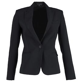 Theory Single-Breasted Blazer in Black Cotton Black