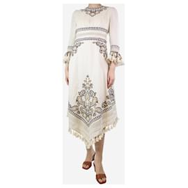 Zimmermann-Vestido midi de lino bordado color crema - talla UK 10-Crudo