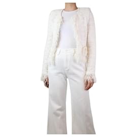 Balmain-White tweed padded shoulder jacket - size UK 8-White