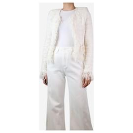 Balmain-White tweed padded shoulder jacket - size UK 8-White