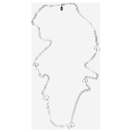Christian Dior-Silver bejewelled CD chain-link necklace-Silvery