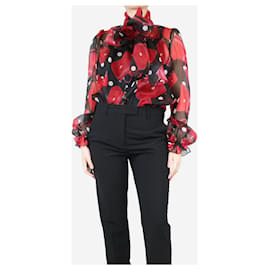 Dolce & Gabbana-Black silk handbag print blouse - size UK 12-Black
