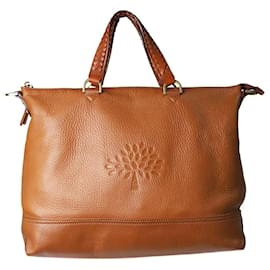 Mulberry-Brown tote bag with braided handle-Brown