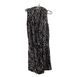 Autre Marque Vestido midi de seda preto cinza e bege Multicor