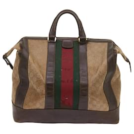 Gucci-GUCCI GG Canvas Web Sherry Line Boston Bag Beige Red Green Auth ti1555-Red,Beige,Green