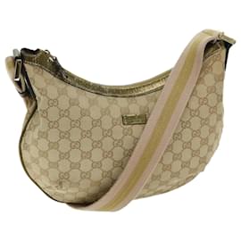 Gucci-GUCCI GG Canvas Sherry Line Shoulder Bag Gold Beige pink 181092 auth 67223-Pink,Beige,Golden