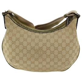 Gucci-GUCCI GG Canvas Sherry Line Shoulder Bag Gold Beige pink 181092 auth 67223-Pink,Beige,Golden