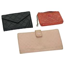 Chanel-Carteira CHANEL Couro 3Definir autenticação CC preto rosa laranja12303-Preto,Rosa,Laranja