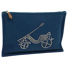 Hermès-HERMES Pouch Canvas Blu Auth bs12426-Blu