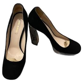 Prada Platform Shoes Black Python Suede Size 40 Black