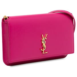 Saint Laurent-Pink Saint Laurent Monogram Cassandre Phone Holder Crossbody Bag-Pink