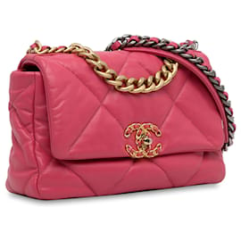 Chanel-Pele de cordeiro média Chanel rosa 19 Bolsa com aba-Rosa