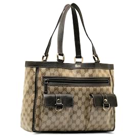 Gucci-Tote Abbey de lona con GG y bolsillo marrón de Gucci-Castaño