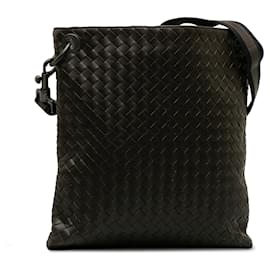 Bottega Veneta-Black Bottega Veneta Intrecciato Leather Crossbody Bag-Black