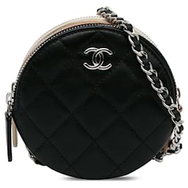Chanel-Sac à bandoulière rond à triple fermeture éclair Chanel CC noir-Noir